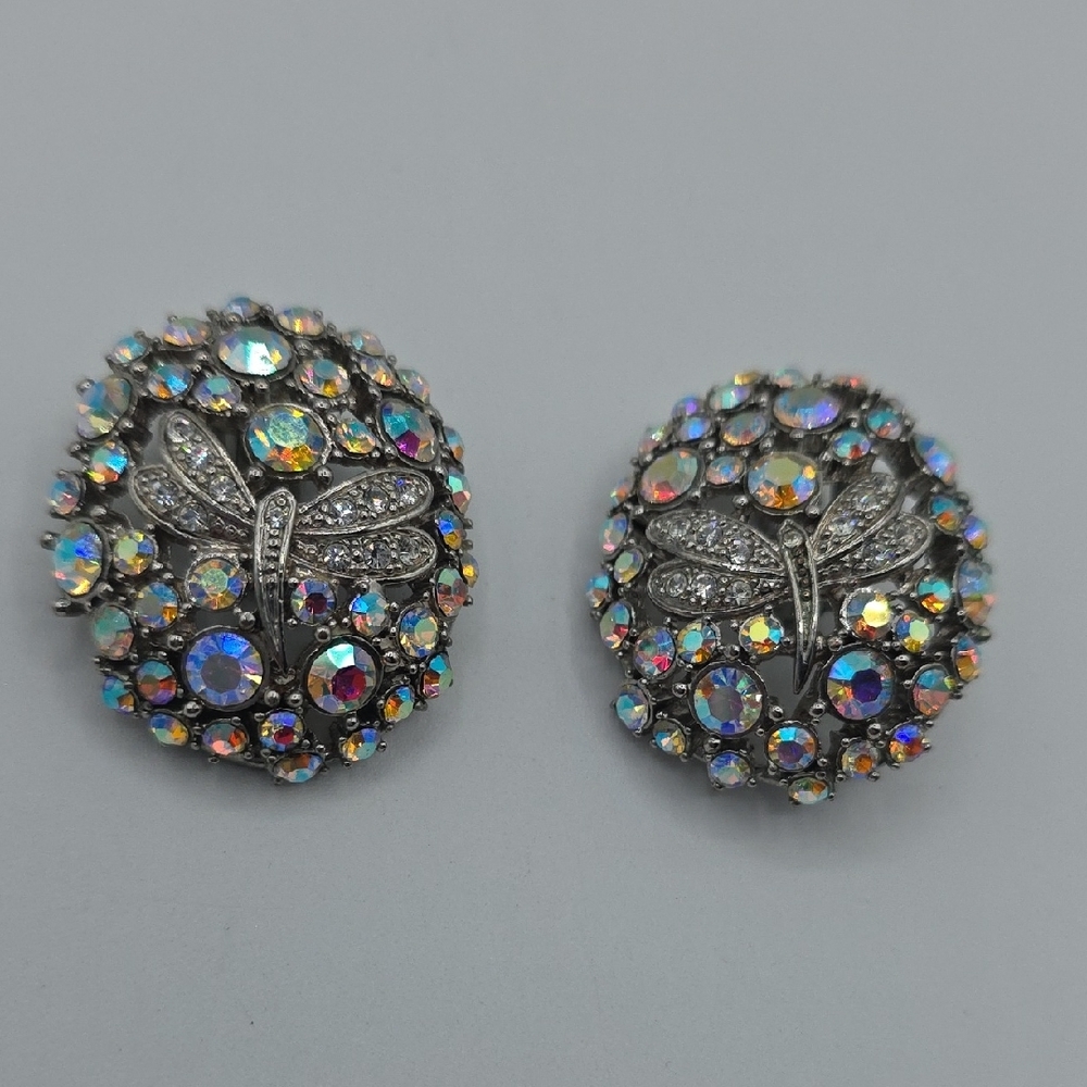 Suzanne Somers Design Aurora Crystal Dragonfly Clip-On Earrings - Picture 3 of 10